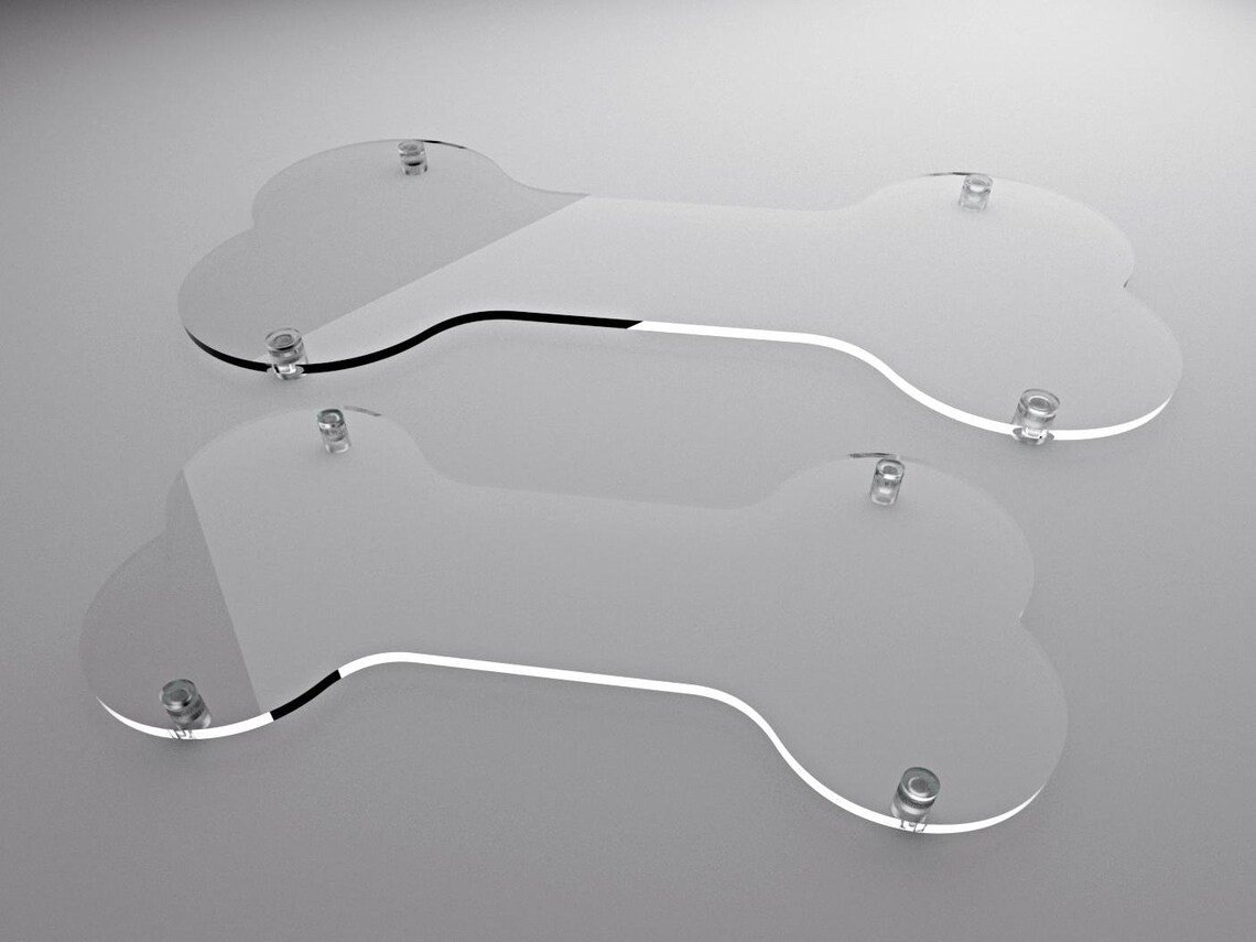 Clear Acrylic Trays - Large & Small size, Dog Bone Shaped with Decorative Aluminum Standoff Feet. Home Decor | Gift for Her | Premium Stands