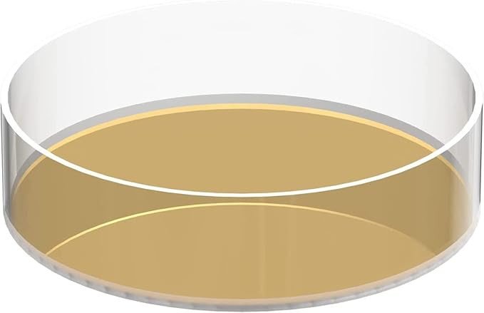 HOMANLY Clear Acrylic Round Tray 8 inch - Clear Serving Tray Acrylic Decorative Platters and Trays for Bath Vanity Counter Coffee Table (Gold Base)