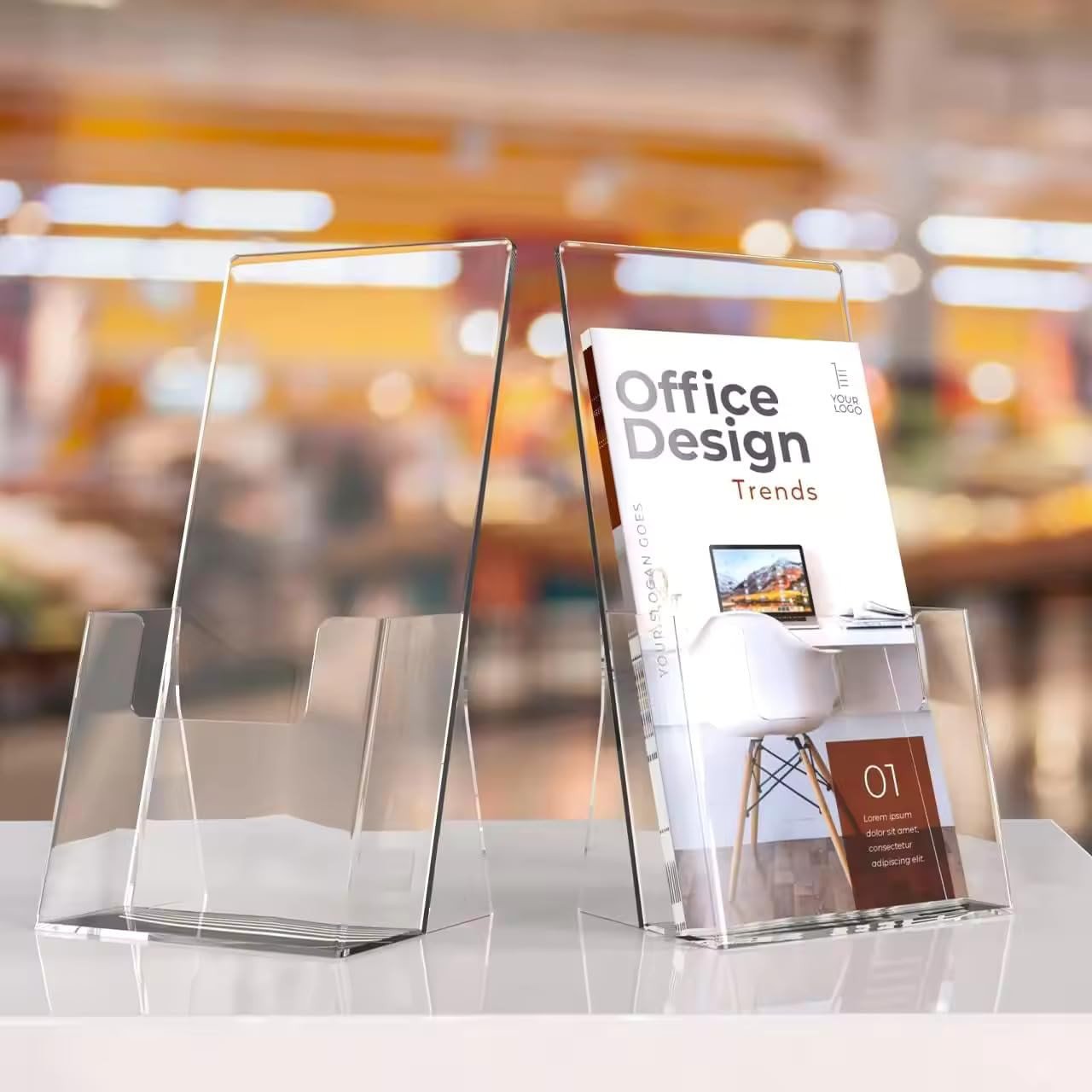 Acrylic clear brochure Stand, leaflet holder, Trifold brochure Stand - Pack of 2 Pieces