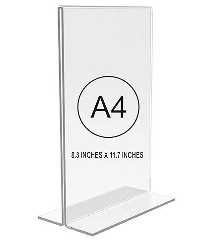 NEILL Acrylic Sign Holder T Shape ( pack of 1pc ) Double Sided Portrait Display Stand Table Top Perfect for Restaurants, Promotions