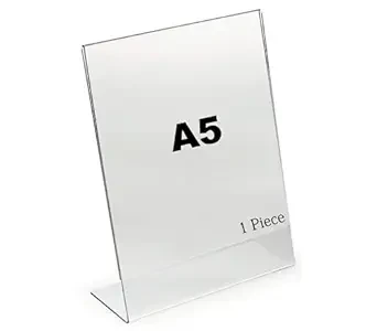 Porpoise Acrylic A5 Sign/Menu Display L shape Portrait 1 pieces | acrylic stand for display Photo Holder Menu Card Holder Showroom Display Stand