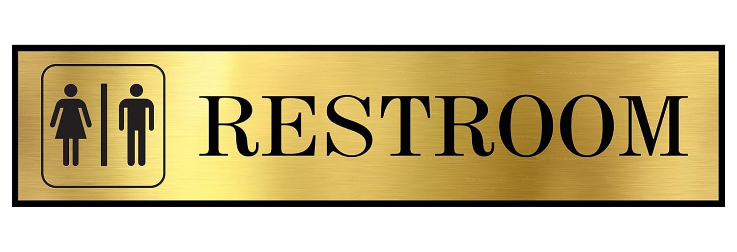 Sign Board Restroom Toilet Washroom ABS Plastic Self Adhesive Signboard Signage for Office, Hospitals, Colleges, Supermarket - 12x3 Inch (Gold) | Engraved Acrylic Sheet Sticker (Unisex Restroom)