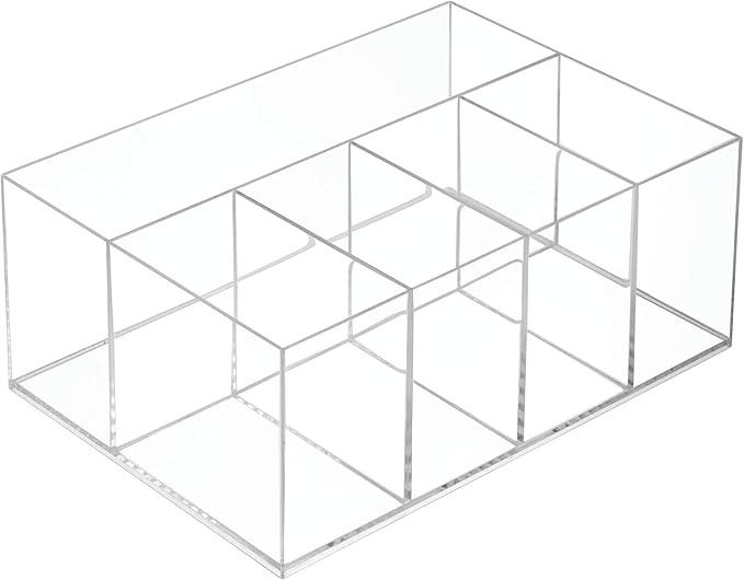 SHARMA PLASTICS Acrylic Makeup Organizer Caddy Bin with 5 Sections for Bathroom Vanity Countertops or Cabinet: Stores Makeup Brushes, Eye and Lip Pencils, Lipstick, Lip Gloss, Concealers Size: 9.8X6.8