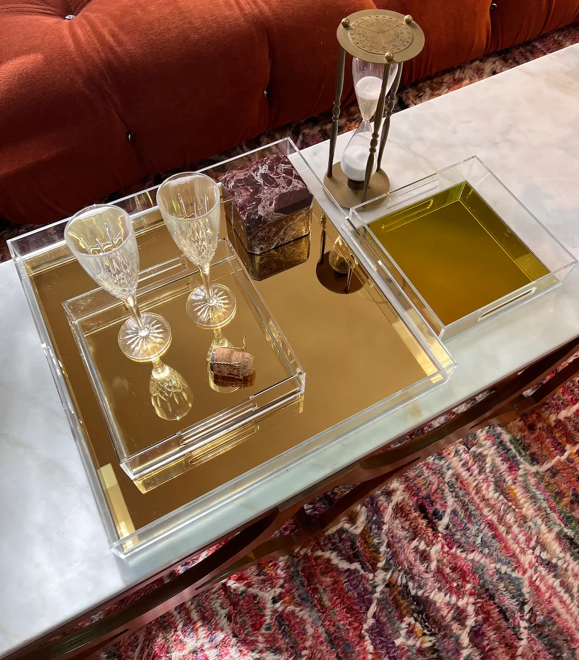 Lucite Tray Gold Plated Tray Acrylic Clear Tary