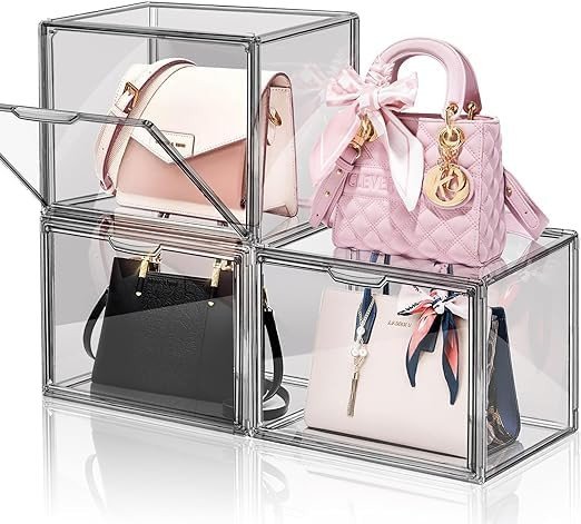 Brikipth Clear Handbag Storage Organizer for Closet, Acrylic Display Case for Purse/Handbag, Plastic Containers with Magnetic Door, Acrylic Box Organizers for Collectibles, Toys, Figures
