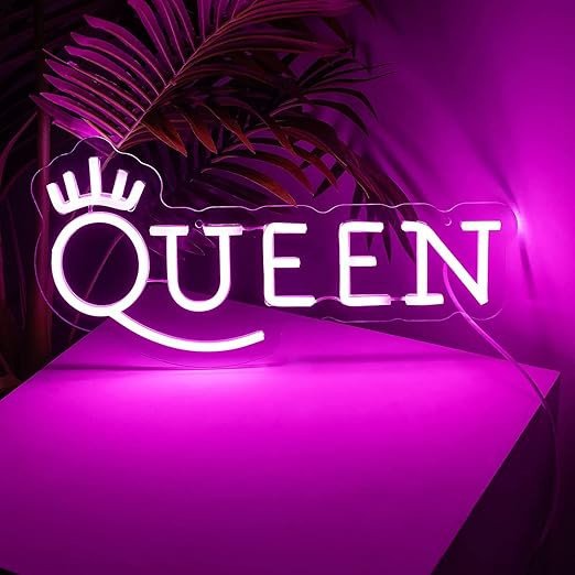 Neon Signs Led Crown Queen Neon Light Letter Wall Hanging Lights Art Decor Pink Neon Lights for Bedroom Kid Room Shop Apartment Dorm Birthday Party Wedding (8 x 16 Inches)