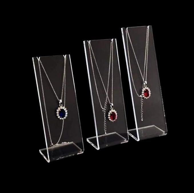 Anistuff Clear Acrylic Necklace Display Stands Jewelry Trade Show Store Exhibit Gallery Photo Taking Props Fine Presentation 3-PC Set