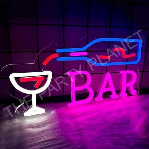 Neon Bar Signs, LED Bar Lights Neon Signs for Man Cave Decor Cocktail Neon Lights with Switch, Neon Beer Signs for Home Bar, Store, Club, Bistro, Party, Gifts (Pink)