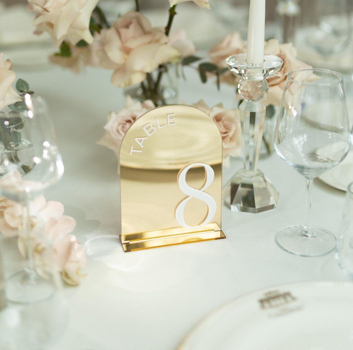 3D Table Numbers - Wedding Table Numbers - Arched Shape Gold Mirror Table Numbers with Stands - Wedding Table Decor - Table Setup