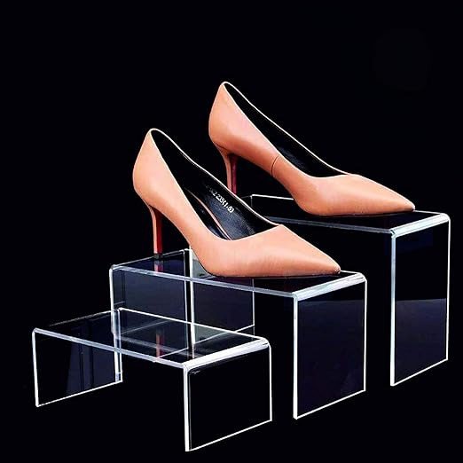 Porpoise Acrylic Display Stand for Shop | Showroom | Shopping Mall | Complex Standard Size 3 Step Acrylic 5mm thickness Display Stand for Shoe, Bags, Nail polish, Cupcake, Toys, Collectible, Luxury Go