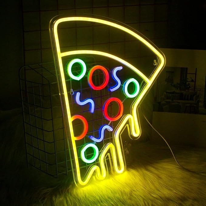 Pizza Shaped Neon Sign Powerd LED Signs Wall Decor Yellow Neon Lights for Pizzeria Kitchen Restaurant Bar Party Pub Cool Bedroom Decoration 10X18