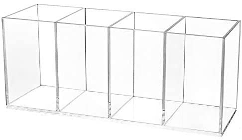 FASCINAL Makeup Brush Holder Organizer 4 Slot Acrylic Cosmetics Brushes Storage Organizer 4-Compartment Acrylic Pen Organizer for Accessory School Home Office Supplies (Clear) Size:8.9X3.9X9